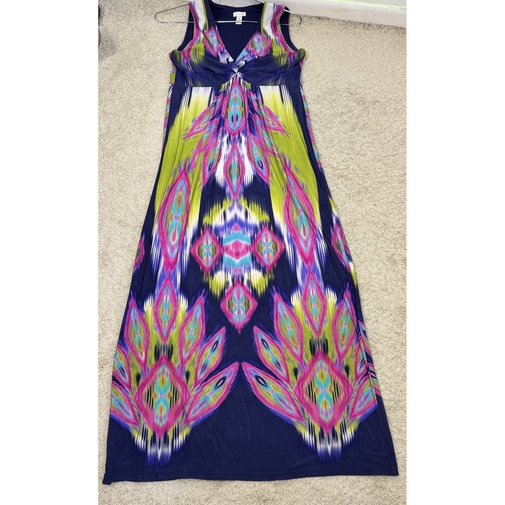 Chicos Sleeveless Ikat Print Twist Front V-Neck Maxi Dress Multicolor Womens L - Picture 7 of 13